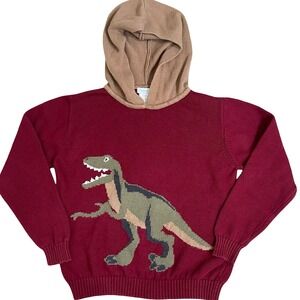 The Company Store Kids Knit Sweater‎ 10/12 Dinosaur Burgundy Hoodie 100% Cotton